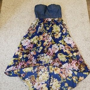 GUC Strapless denim & floral dress